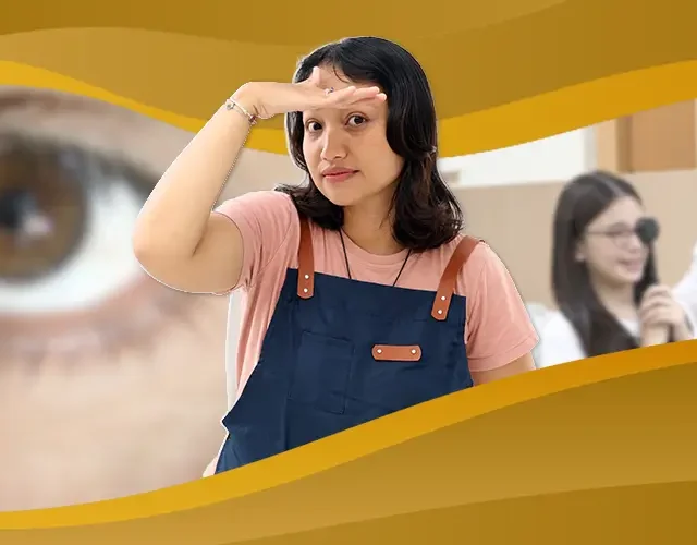 Woman experiencing vision issues during an eye checkup, highlighting the importance of early eye screening at Shinagawa Lasik & Aesthetics.