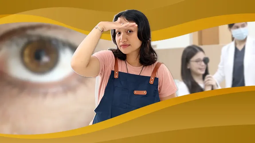 Woman experiencing vision issues during an eye checkup, highlighting the importance of early eye screening at Shinagawa Lasik & Aesthetics.