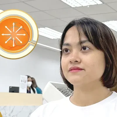 Woman undergoing eye pressure evaluation for glaucoma screening at Shinagawa Lasik & Aesthetics.