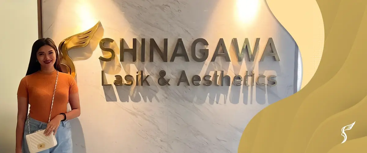 Amabee Marfa posing at the Shinagawa Lasik & Aesthetics clinic entrance in the Philippines