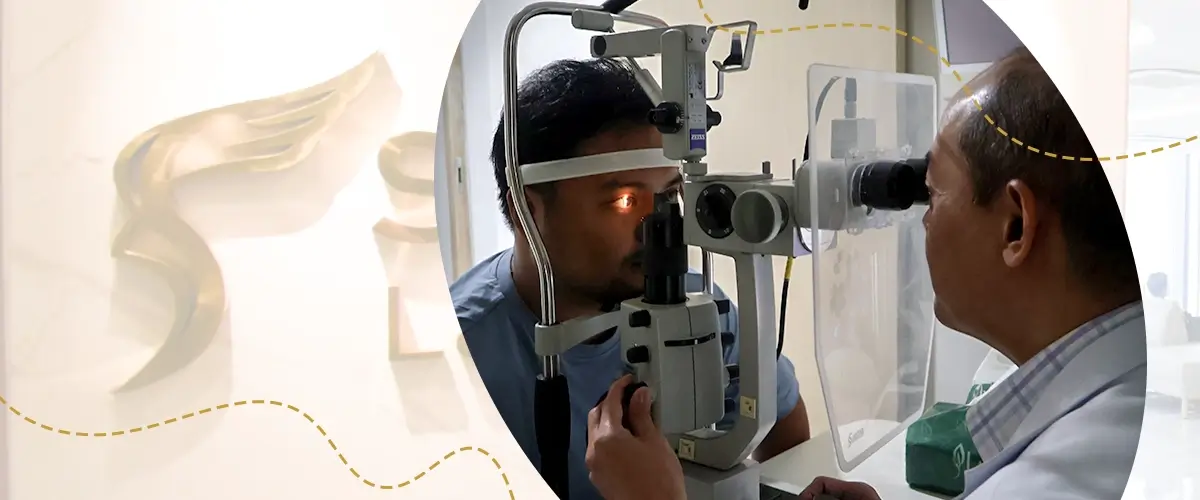 Ophthalmologist using slit lamp to perform detailed eye examination on patient at Shinagawa Lasik & Aesthetics in the Philippines
