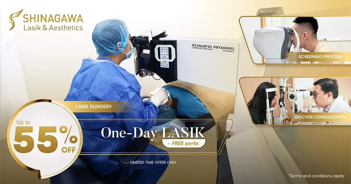 Shinagawa Lasik & Aesthetics One-Day LASIK promo offering up to 55% discount with screening and consultation included in the Philippines