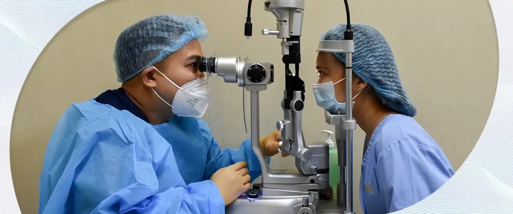 Ophthalmologist performing detailed eye examination on patient using slit lamp at Shinagawa Lasik & Aesthetics in the Philippines