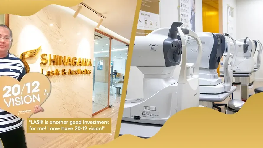 LASIK patient testimonial showing 20/12 vision success at Shinagawa Lasik & Aesthetics in the Philippines with advanced diagnostic equipment