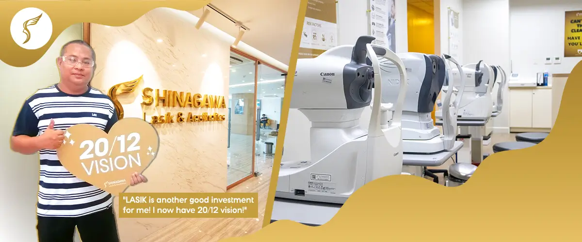 LASIK patient testimonial showing 20/12 vision success at Shinagawa Lasik & Aesthetics in the Philippines with advanced diagnostic equipment