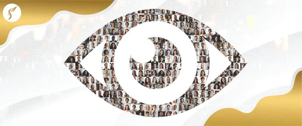 Eye-shaped collage made up of diverse people’s faces, symbolizing vision care and Shinagawa Lasik & Aesthetics’ commitment to helping patients achieve clearer eyesight