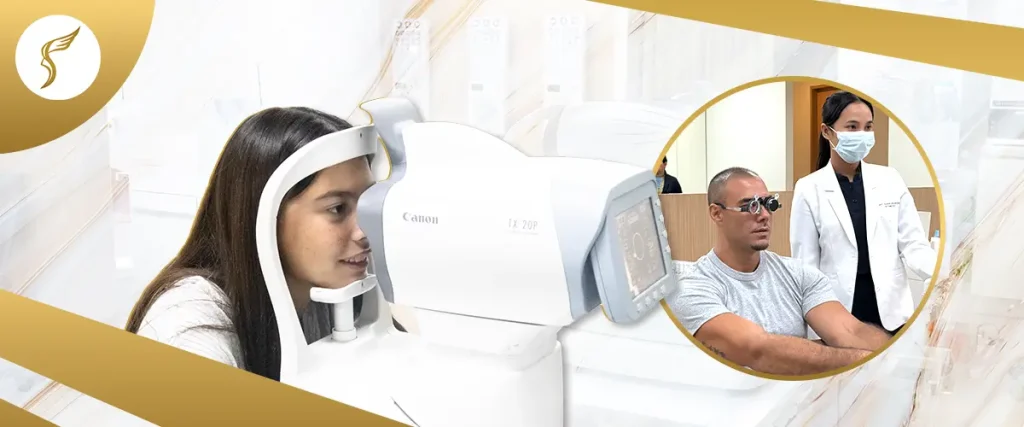 Patients undergoing comprehensive eye screening with diagnostic machines and refraction test at Shinagawa Lasik & Aesthetics in the Philippines