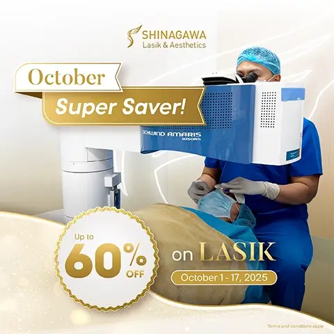 Shinagawa Lasik & Aesthetics October Super Saver promo offering up to 60% off on LASIK from October 1 to 17, 2025 with patient undergoing LASIK procedure