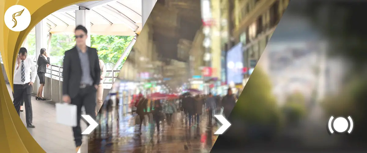 Progression of blurred vision illustrated through city and street scenes, highlighting worsening eyesight without treatment at Shinagawa Lasik & Aesthetics Philippines