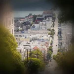 View of a city street as seen through tunnel vision, illustrating vision loss caused by diabetic retinopathy