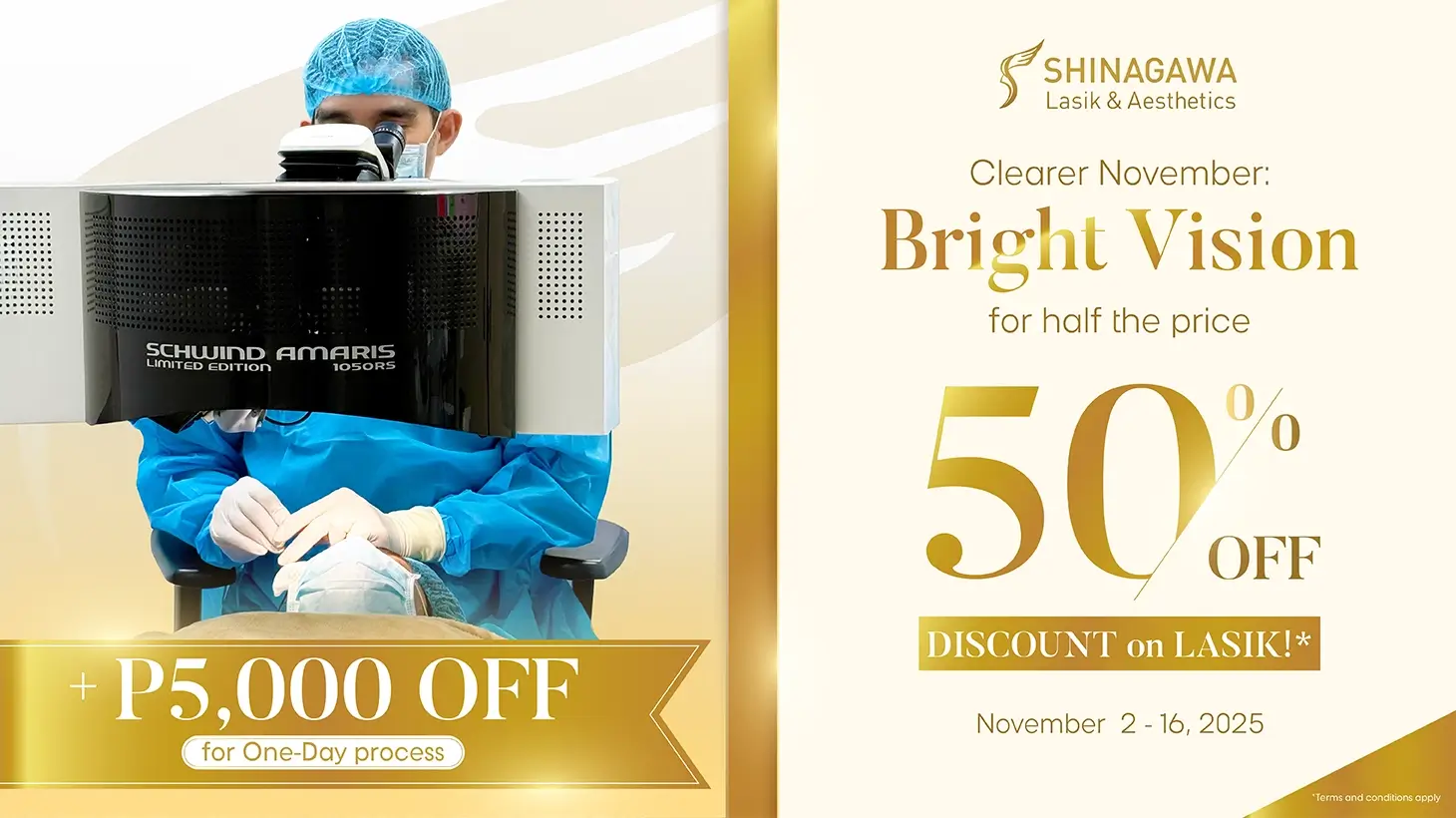 Shinagawa Lasik & Aesthetics November Bright Vision promo offering 50% off on LASIK and additional ₱5,000 discount for one-day process
