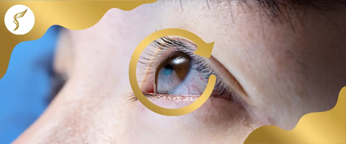 Close-up of an eye showing visible corneal bulging, a common sign of keratoconus and irregular corneal curvature