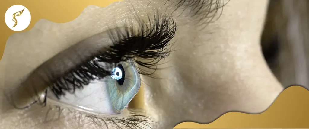 Close-up side view of an eye showing corneal curvature, representing keratoconus symptoms and irregular corneal shape affecting vision clarity