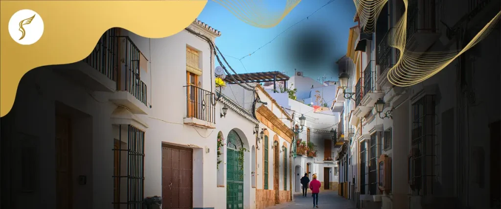 Street view with central vision loss, showing a dark blurry spot in the center of sight, simulating visual impairment or macular degeneration.