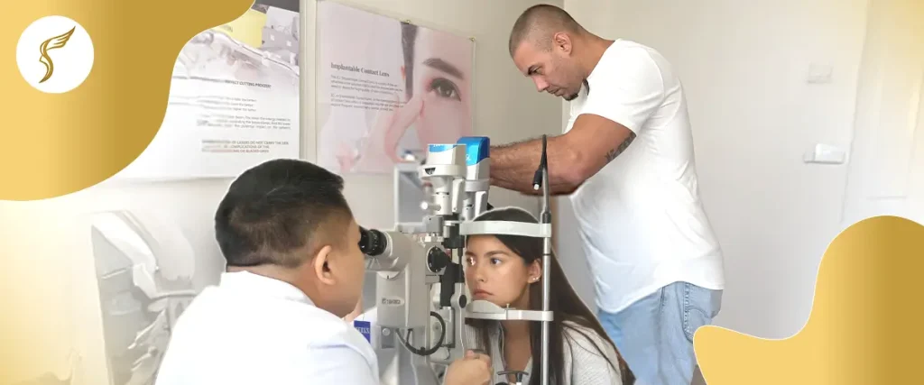 Comprehensive eye exam using slit lamp at Shinagawa eye center.