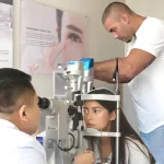 Comprehensive eye exam using slit lamp at Shinagawa eye center.