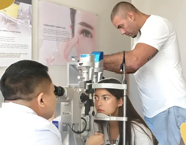 Comprehensive eye exam using slit lamp at Shinagawa eye center.