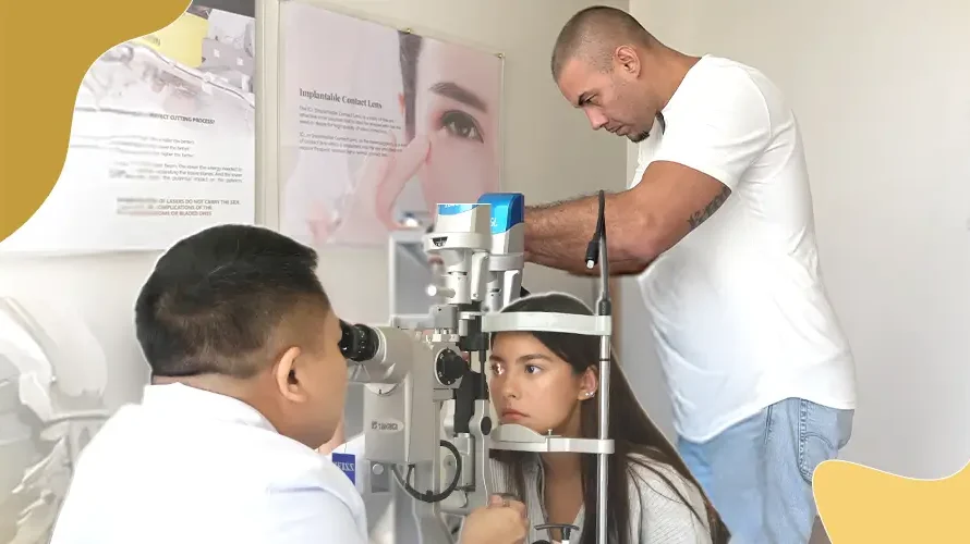 Comprehensive eye exam using slit lamp at Shinagawa eye center.