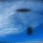 Simulation of eye floaters appearing as dark spots and shadows against a bright blue sky, representing visual disturbances commonly experienced by patients.