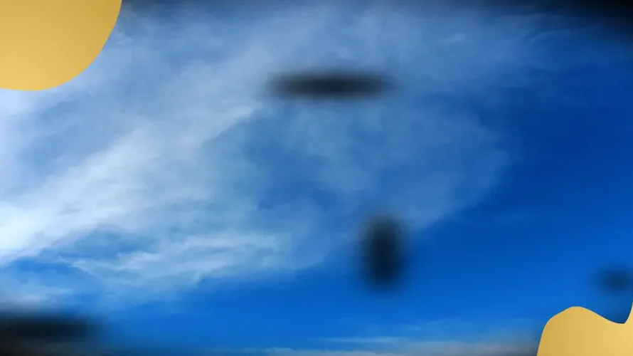 Simulation of eye floaters appearing as dark spots and shadows against a bright blue sky, representing visual disturbances commonly experienced by patients.