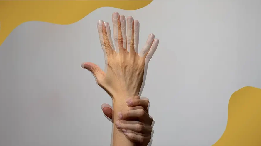 Double-exposed hand showing motion blur, illustrating visual perception issues, blurred vision, and difficulty accurately seeing movement.